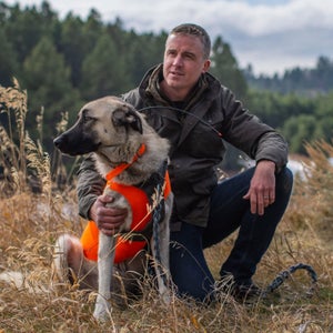 Wes Siler and his dog outside