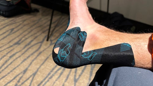 KT Tape Pro Ice applied to an Achilles tendon