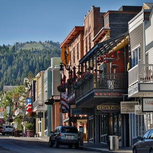 downtown Park City, Utah, slopes in background