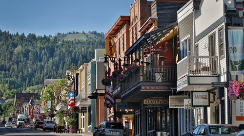 downtown Park City, Utah, slopes in background