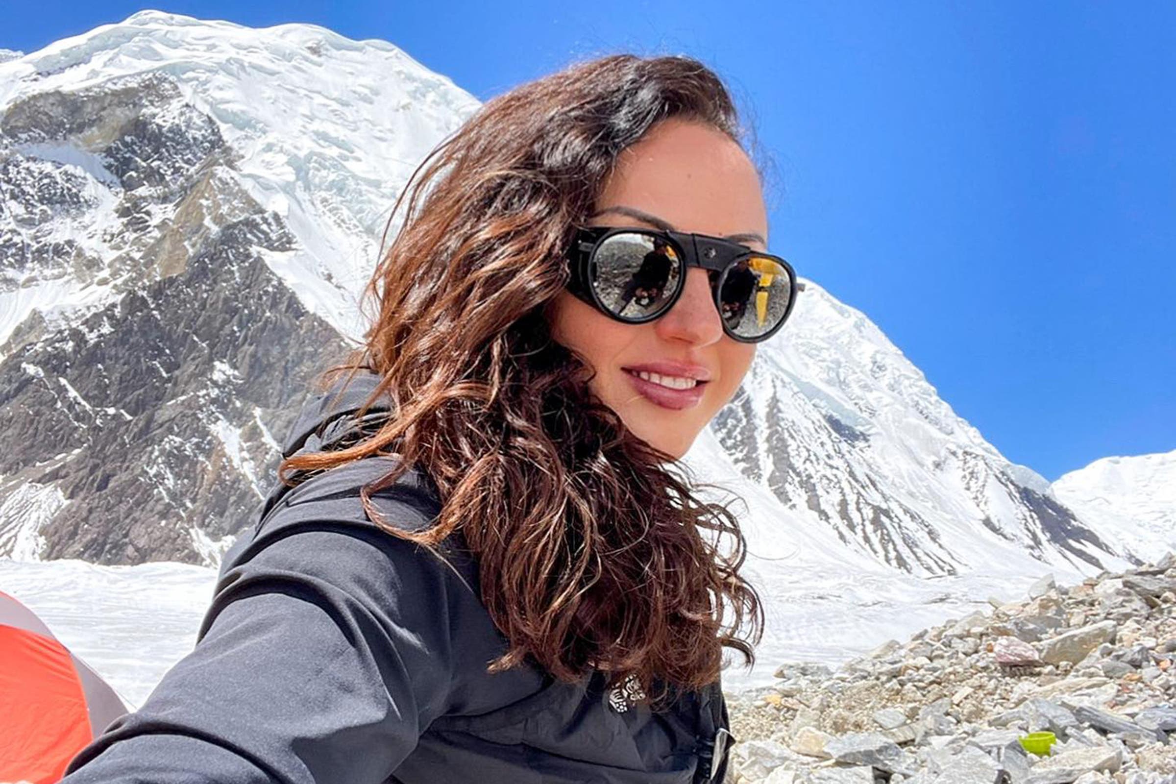 A woman at base camp on Shishapangma