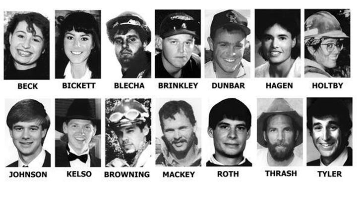 composite image of the 14 firefighters killed on Storm King Mountain in 1994