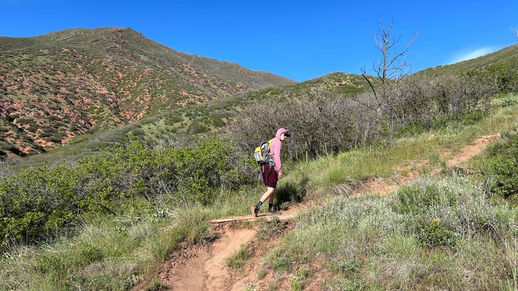 HIker on final rise to the Main Ridge on Storm King