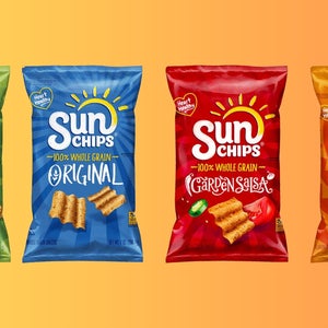 SunChips in many flavors: French Onion, Original, Garden Salsa, and Harvest Cheddar