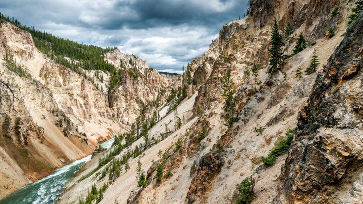 Rapids dot the Yellowstone River as it flows through Yellowstone National Park.