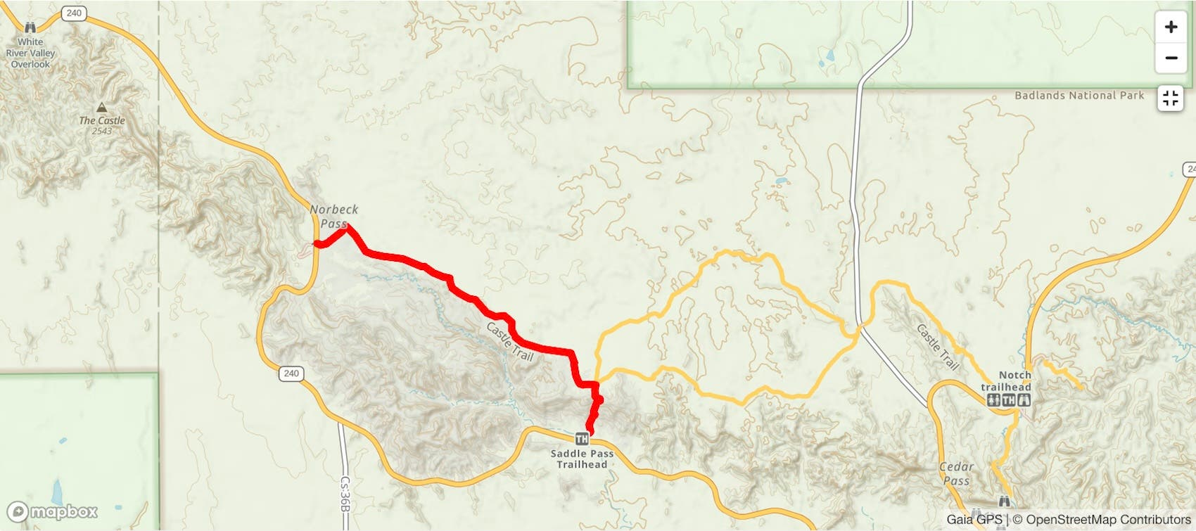 Badlands NP via Castle Trail Gaia GPS hiking map