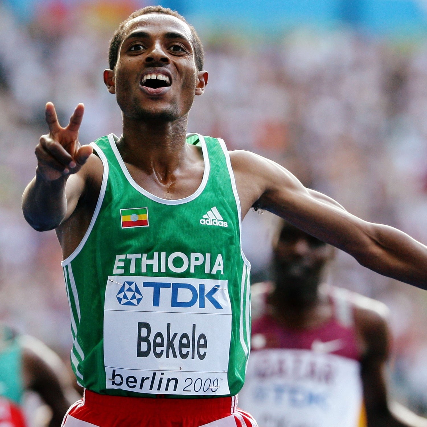 Kenenisa Bekele of Ethiopia crosses the line to win the gold medal in the men's 5000 Meter Final during day nine of the 12th IAAF World Athletics Championships at the Olympic Stadium on August 23, 2009 in Berlin, Germany.