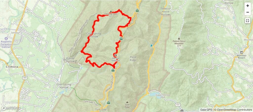 Chimney Rock Loop via Riprap Trail-AT gaia GPS map