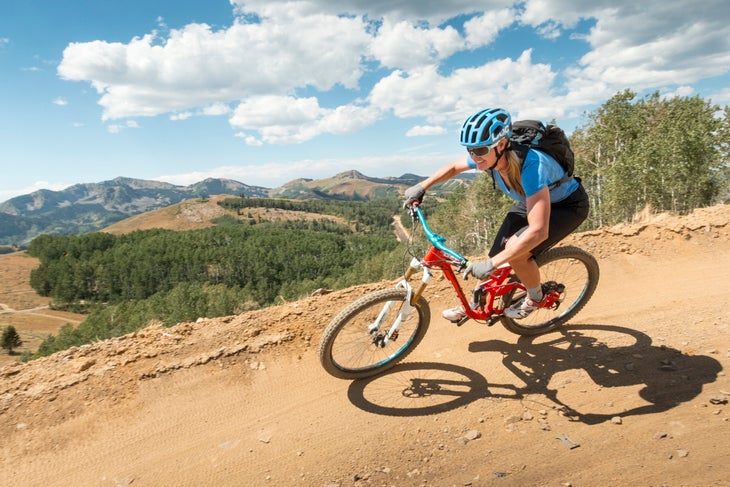 woman mountain biking at Deer Valley, Utah