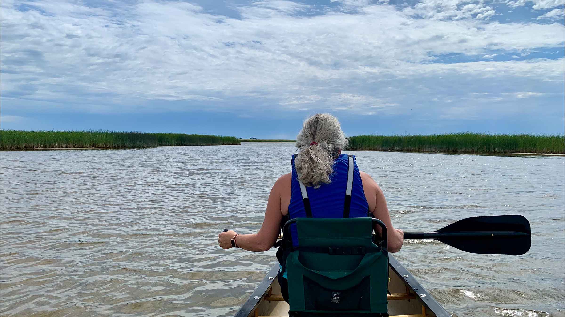 Senior running gear editor Jonathan Beverly and his wife paddle on Lake Ogallala in western Nebraska.