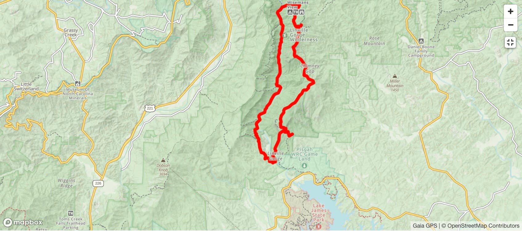 Linville Gorge Grand Loop via Wolf Pit hiking map gaia gps