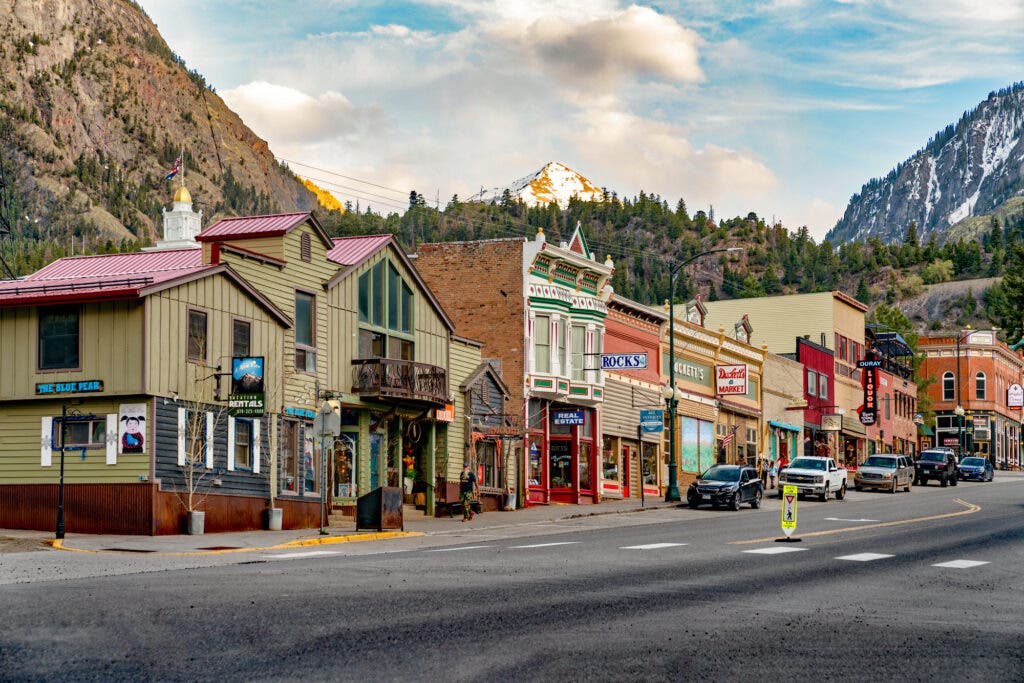 Street with buildings in Colorado mountain town of Ouray