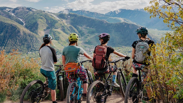 mountain bike riders on Smuggler Mountain, above Aspen