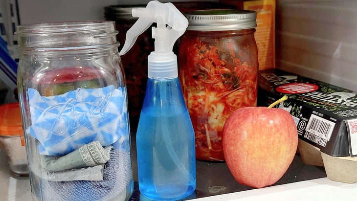 Stay cool with cooling wipes and a misting spray stored in the fridge