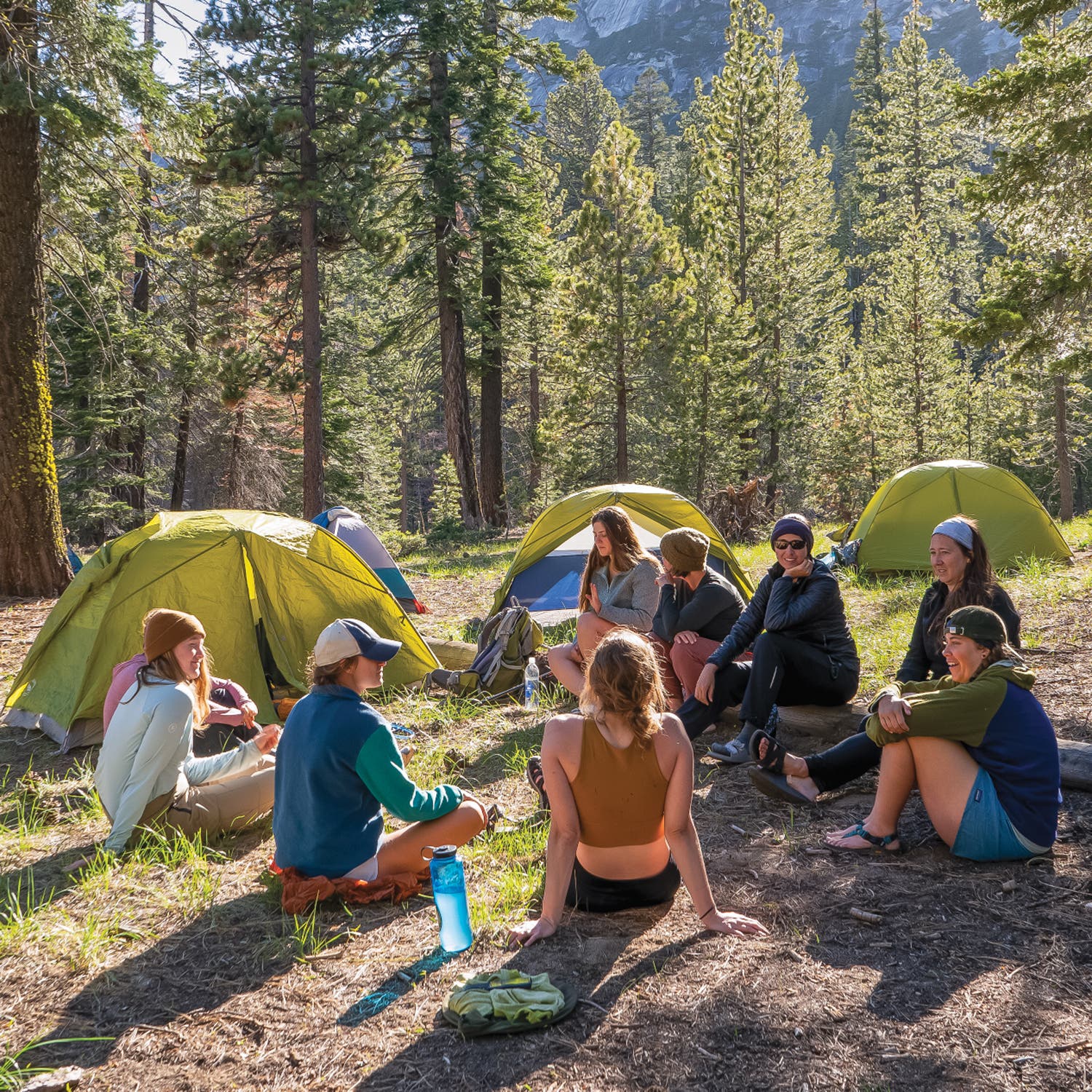 The group hanging at camp, sharing stories