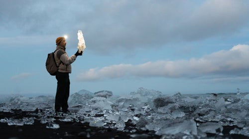 Crystalline ice and black sand at Diamond Beach