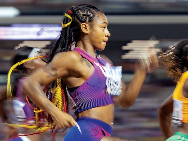 American sprinter Sha’Carri Richardson (center) aims for perfect running form.
