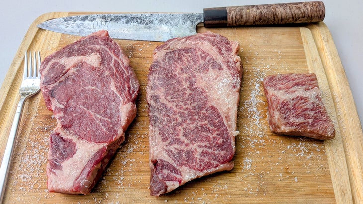 American Wagyu, as well as prime ribeye and Japanese A5.