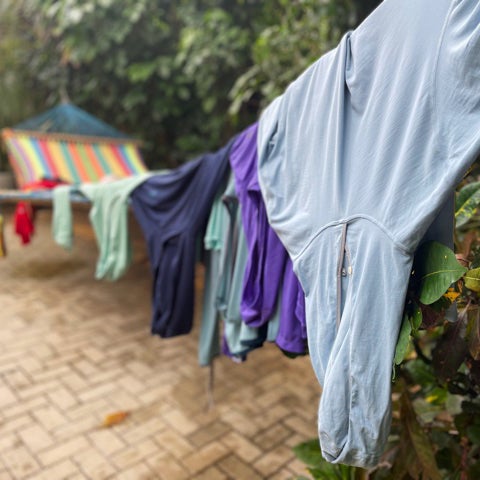 Sunshirts dryiing on hammock rope