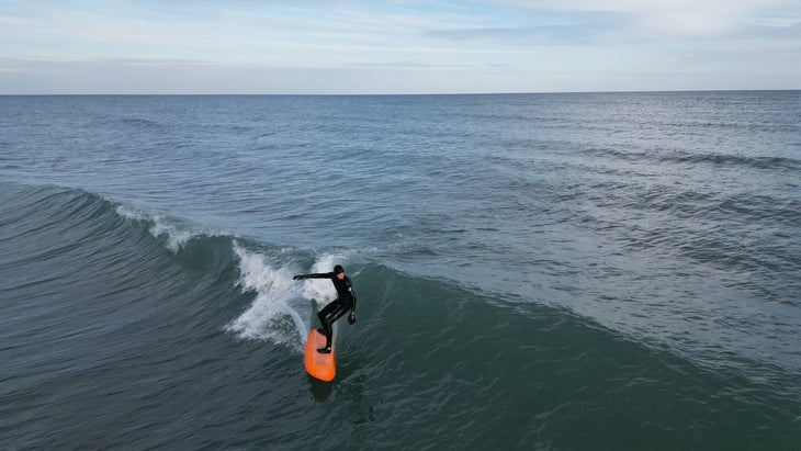 Surfing off the shores of Sheboygan