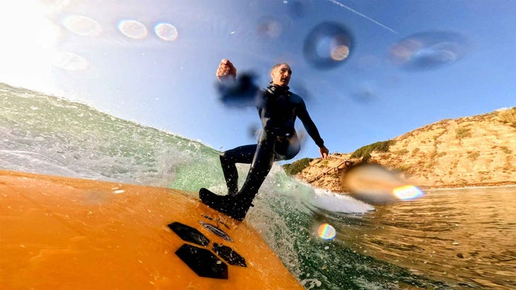 The author Brent Rose riding his custom board from Britt Merrick.