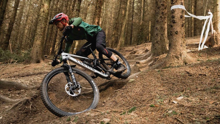 Seb Stott testing the 2022 Canyon Strive mountain bike in Scotland