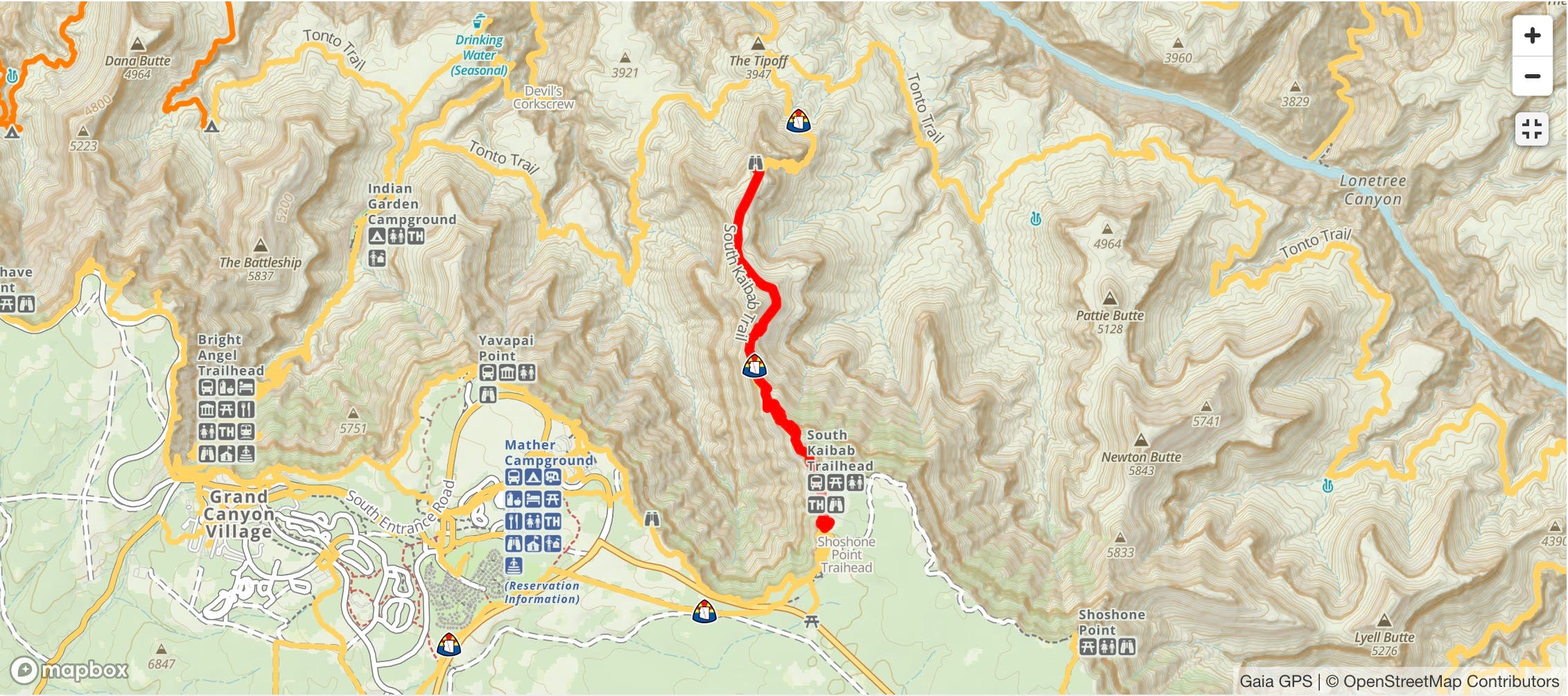 Skeleton Point via South Kaibab Trail gaia map