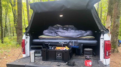 The author's sleeping set-up in his Ford F-150.