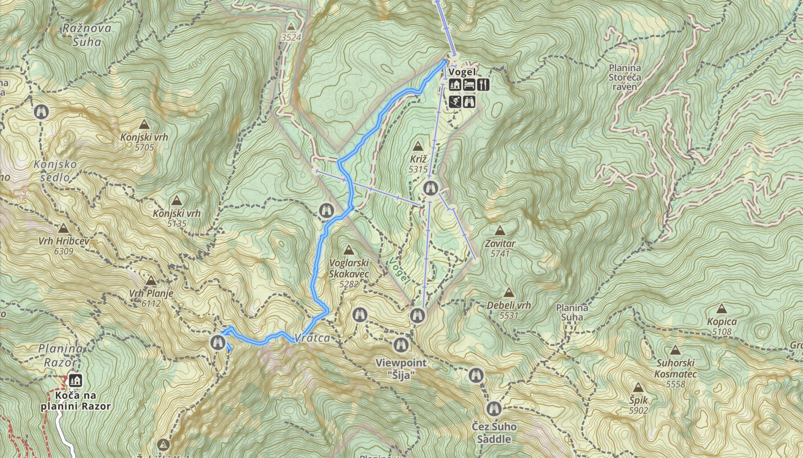 trail to summit at Vogel Ski Resort