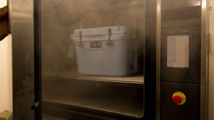 Testing a cooler at the Yeti Innovation Center.