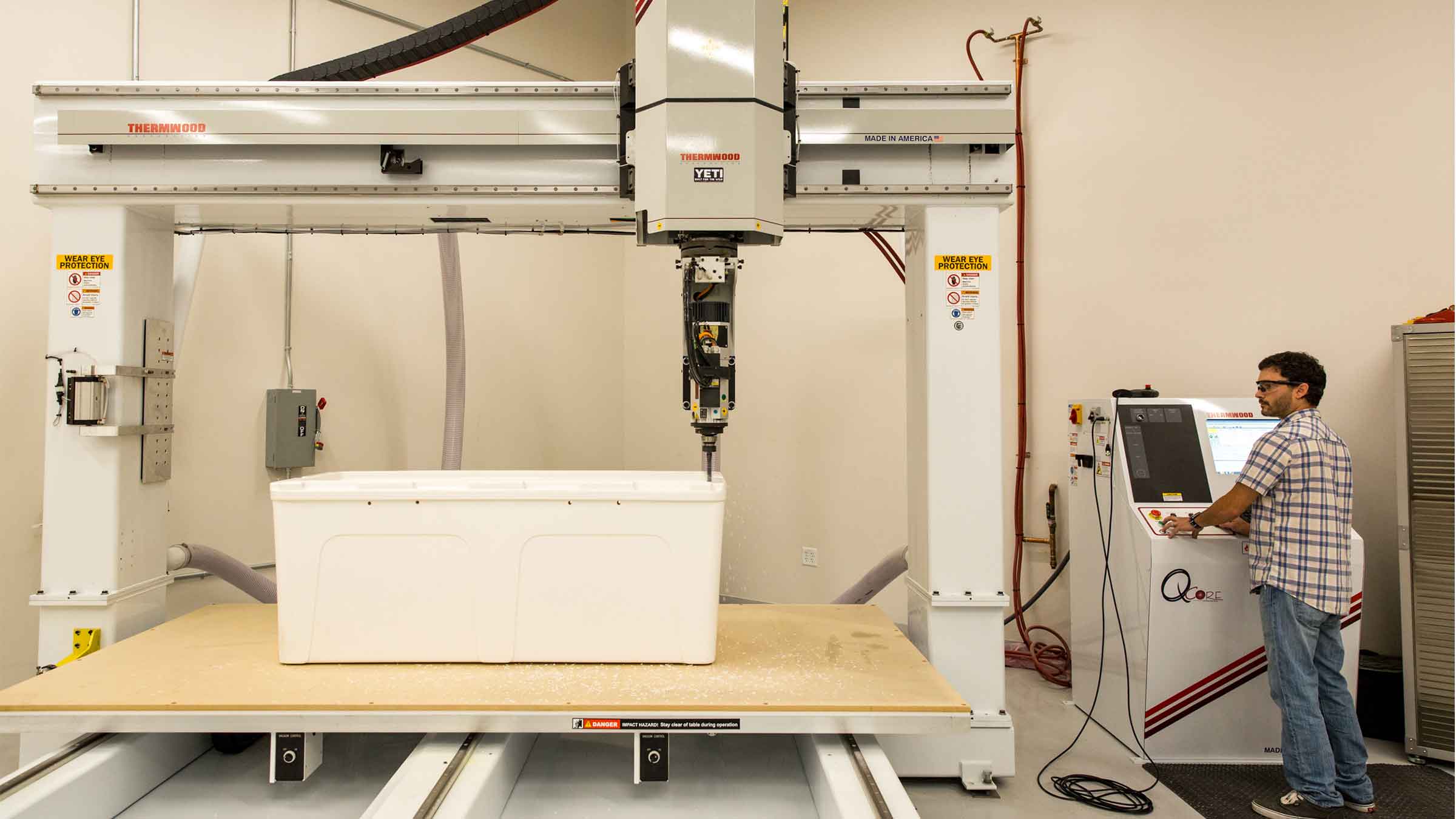 One of the many machines in action at Yeti's Innovation Center.