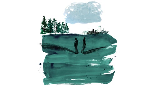 Illustration of two hikers looking opposite directions