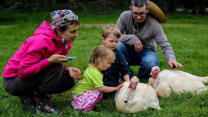 family at animal sanctuary