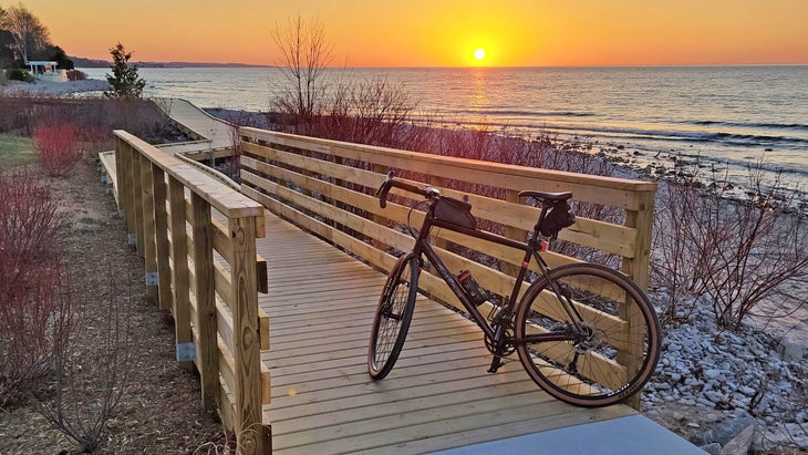 bike, sunset, lake in Michigan