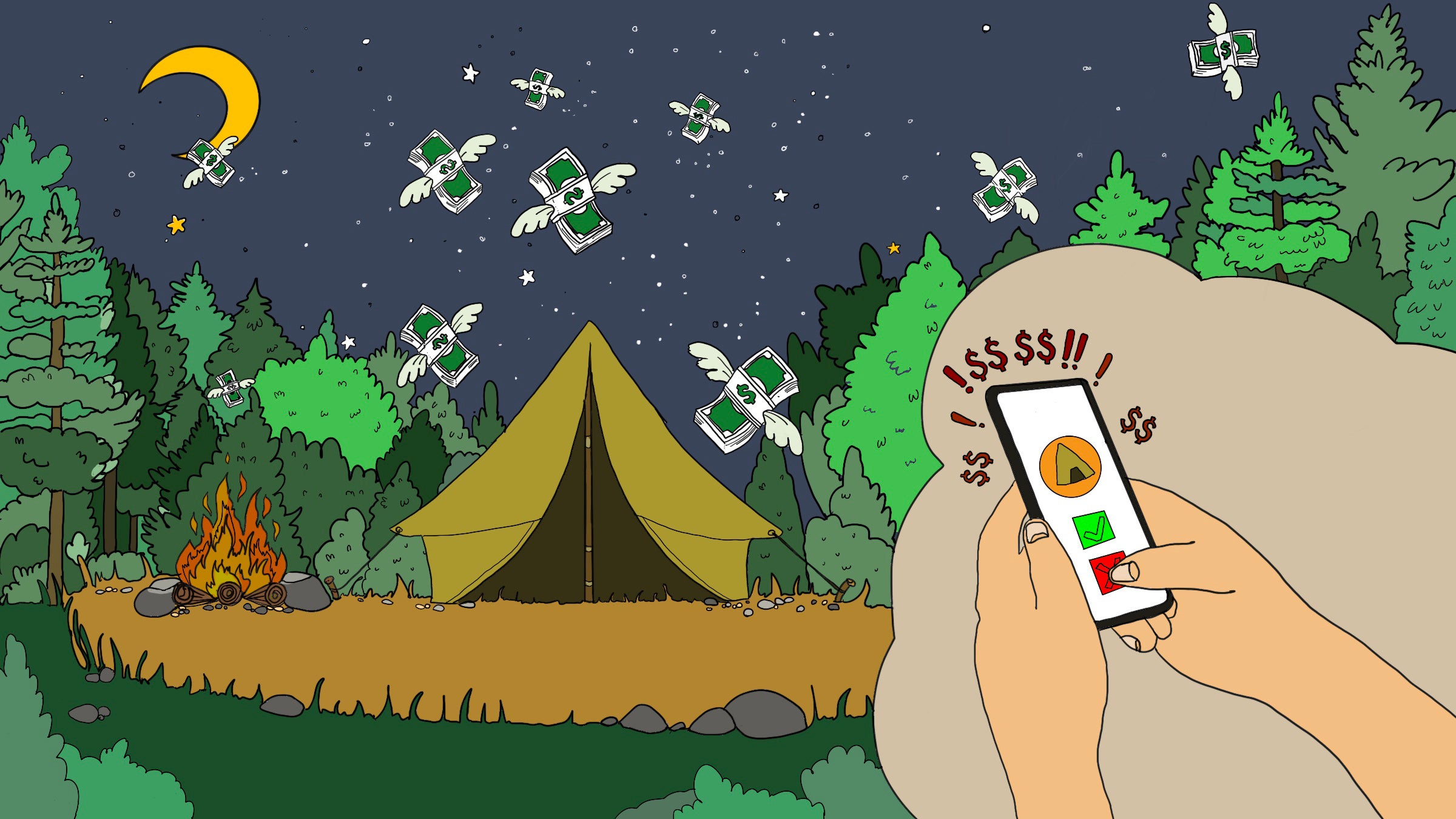 Illustration of someone cancelling a campsite on their phone