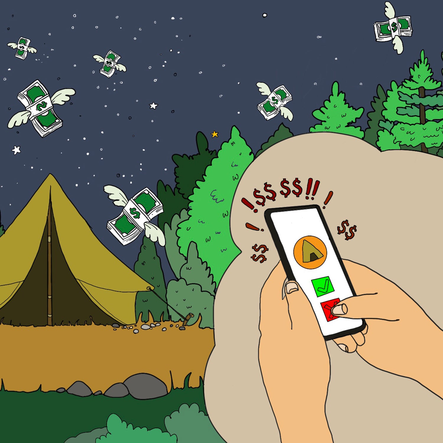 Illustration of someone cancelling a campsite on their phone