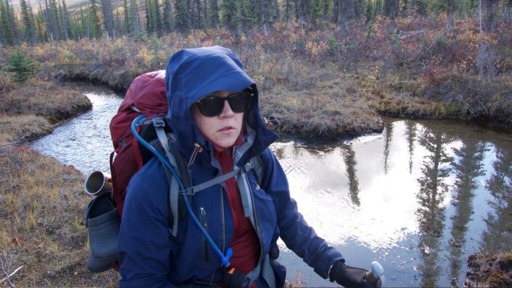 The author on a hike in the backcountry while she's sick with scarlet fever