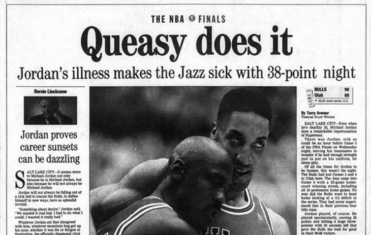 Headline from Michael Jordan's flu game