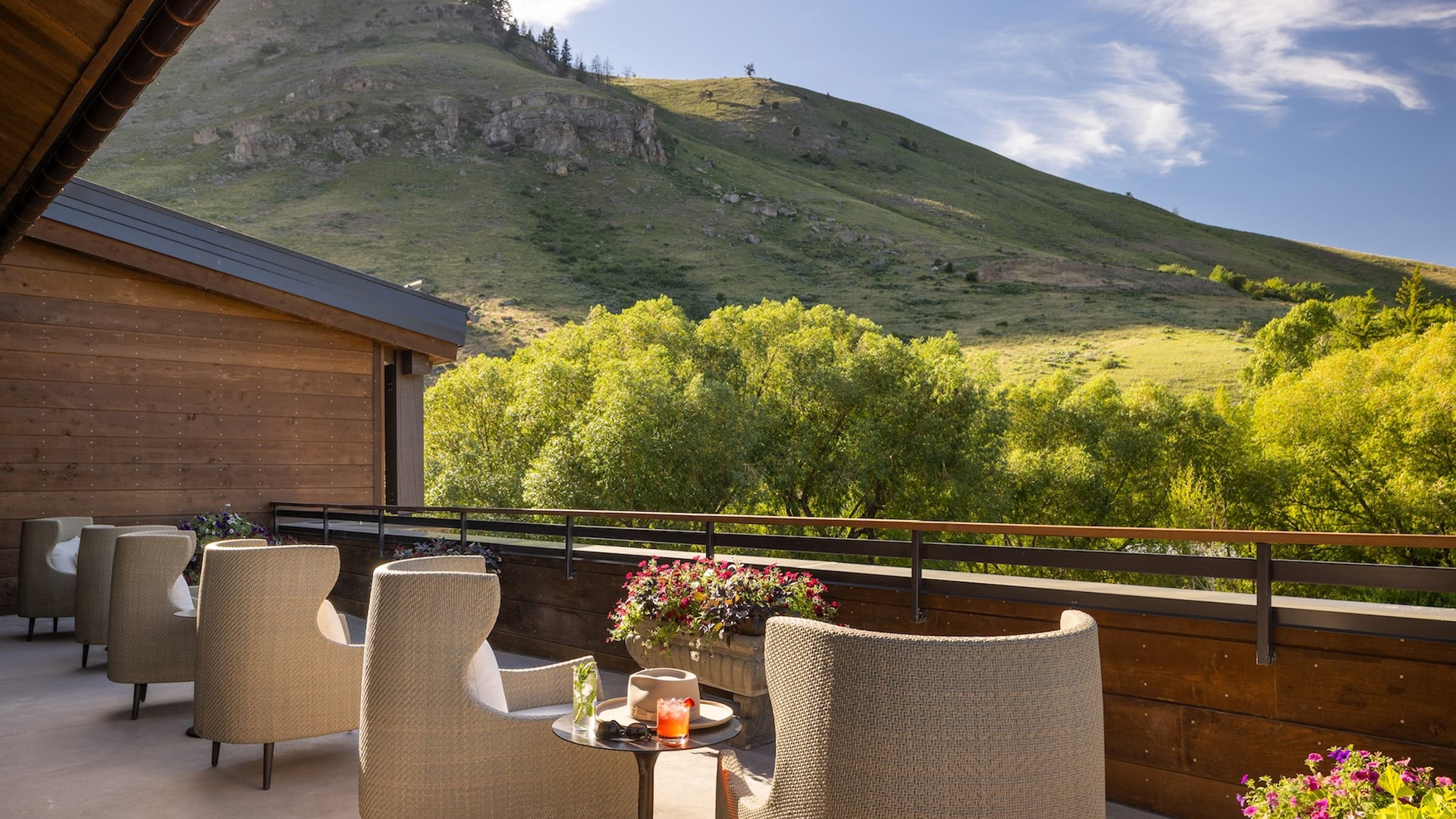 deck seating by a mountainside in Jackson, Wyoming