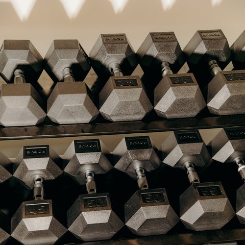 A rack of free weights