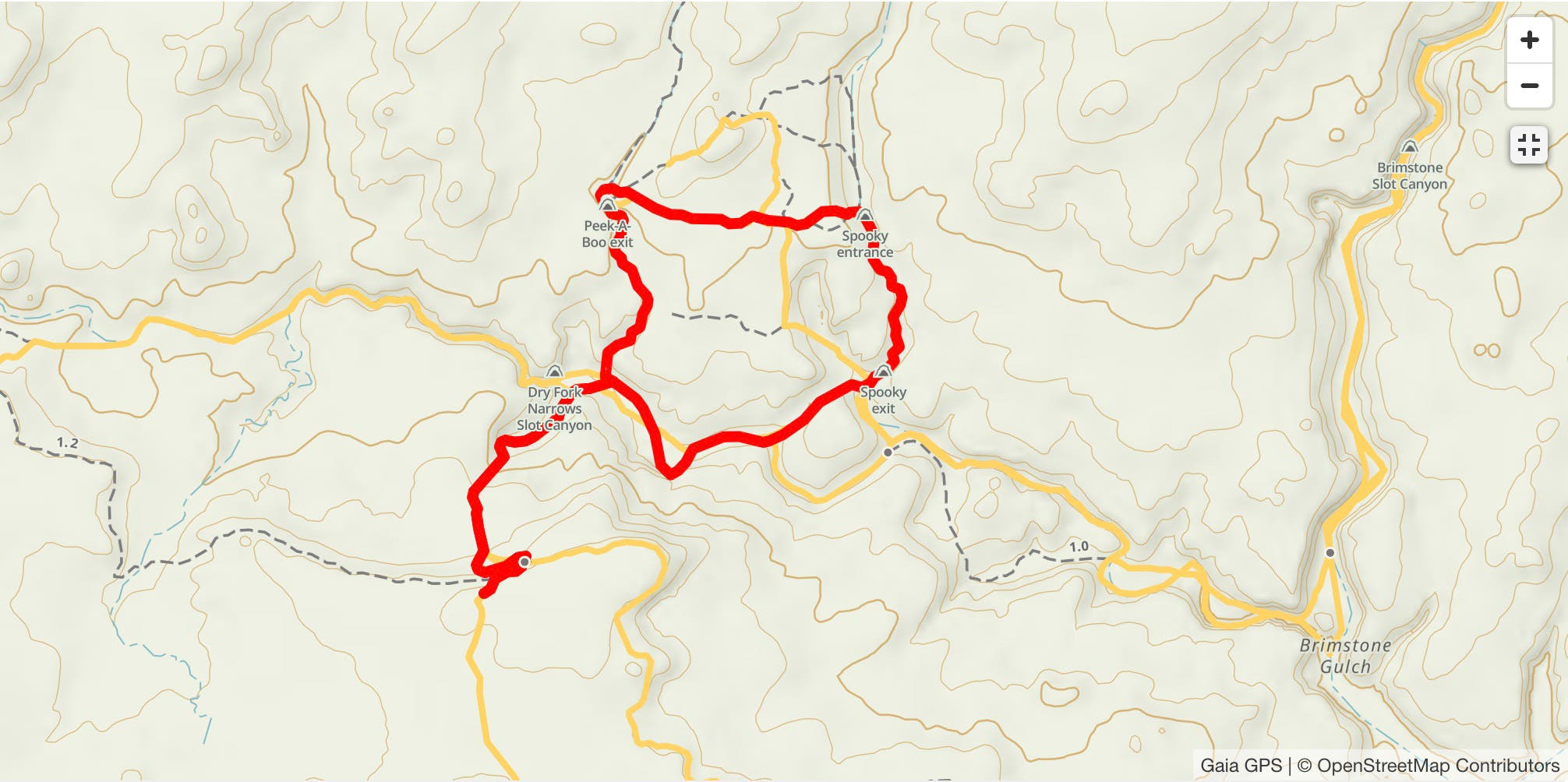 Spooky Canyon Loop via Peek A Boo & Spooky Trail Gaia Map