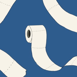 illustration roll of toilet paper unfurling on blue background