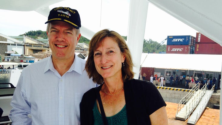 author and her brother on the US Naval ship Mercy