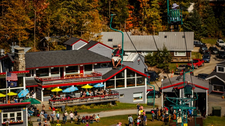 man on chairlift at mad river glen ski area