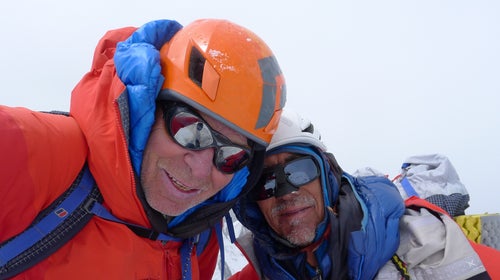 Mick Fowler and Victor Saunders on their recent summit of Yawash Sar in the Karakorum