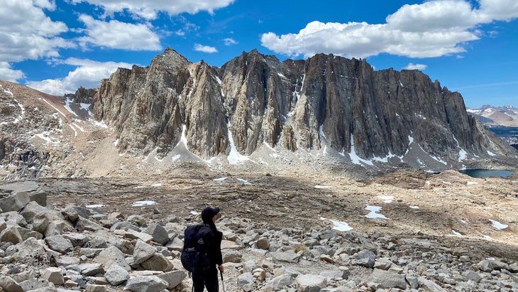 hiker in the Sierra Nevada mountain range on the Pacific Crest Trail