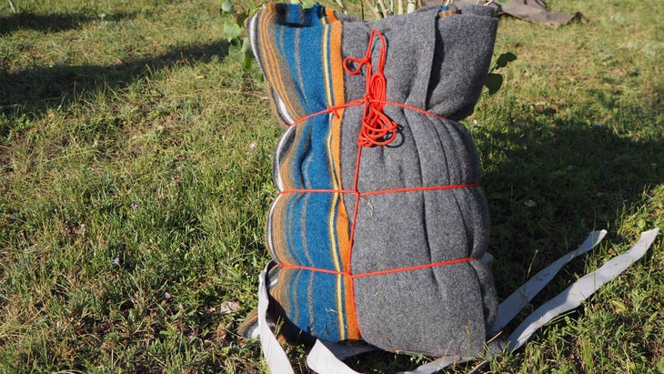 A blanket turned into a backpack