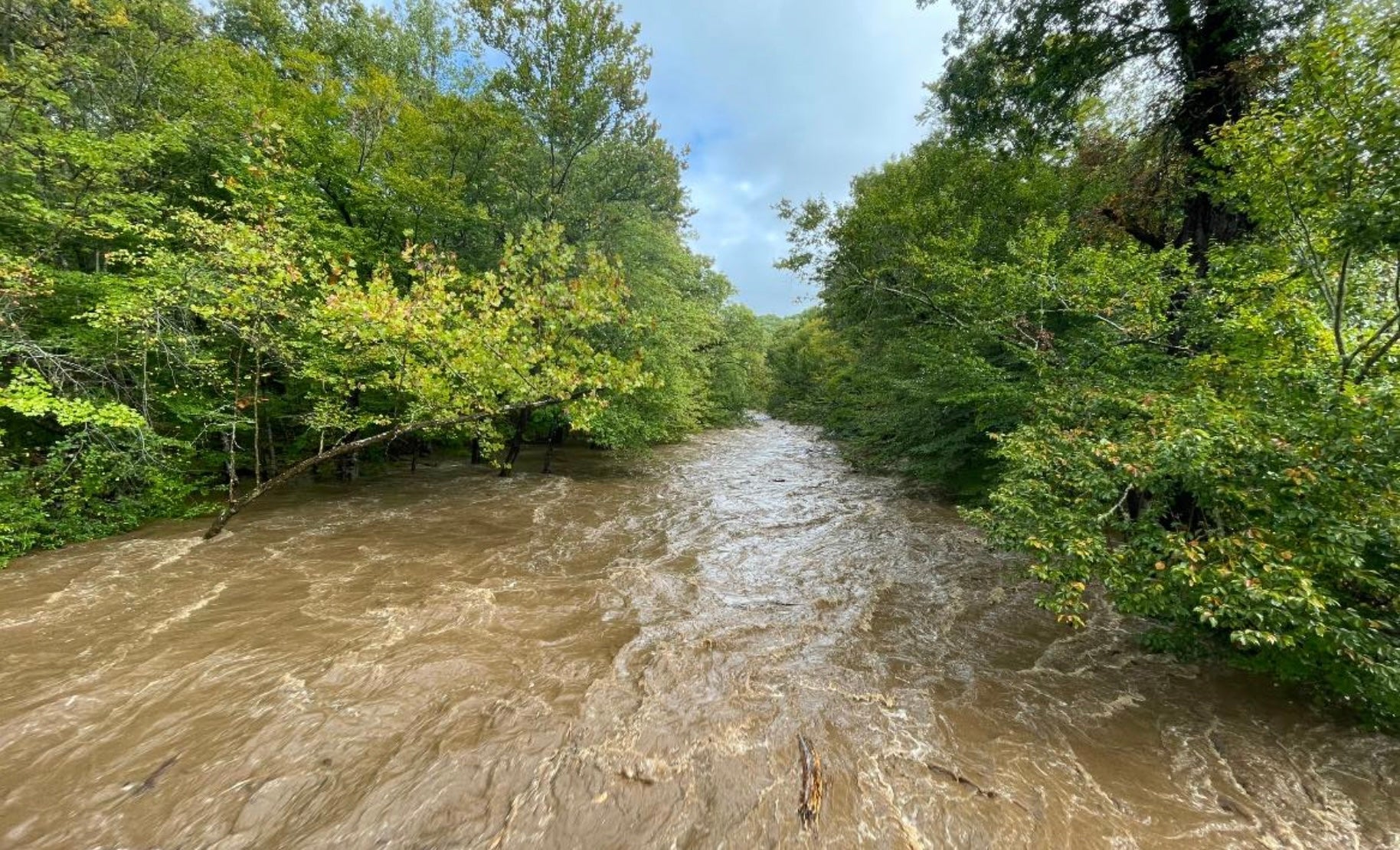 The Oconaluftee River flooding during hurricane Helene