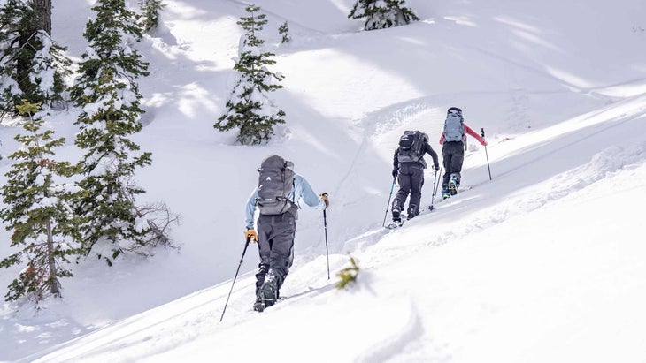 Splitboarders touring uphill