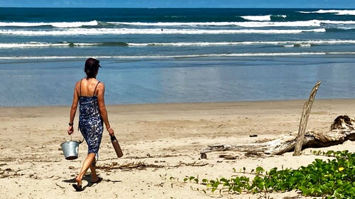 Caring for the beach picking up plastics